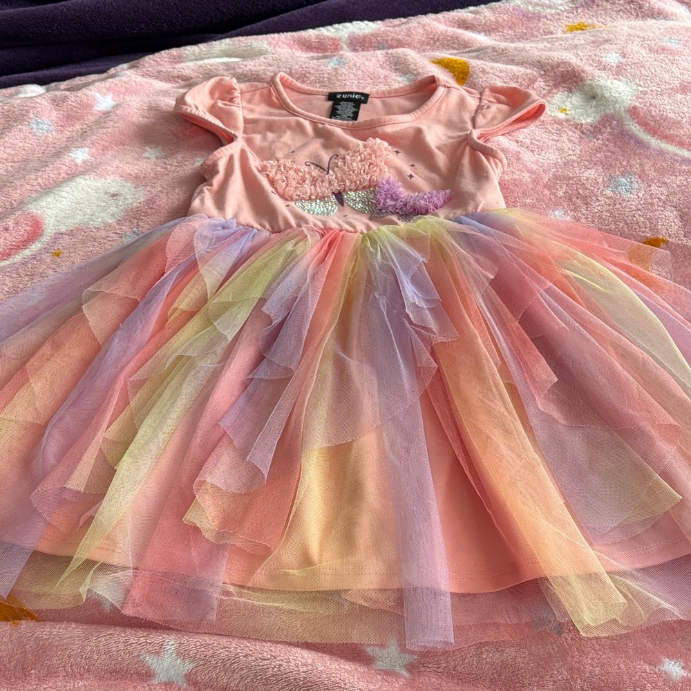 Zunie Pink Butterfly Dress with Rainbow Tulle